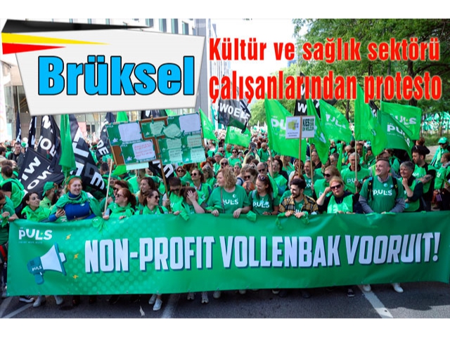 Brüksel'de kültür ve sağlık sektörü çalışanlarından protesto