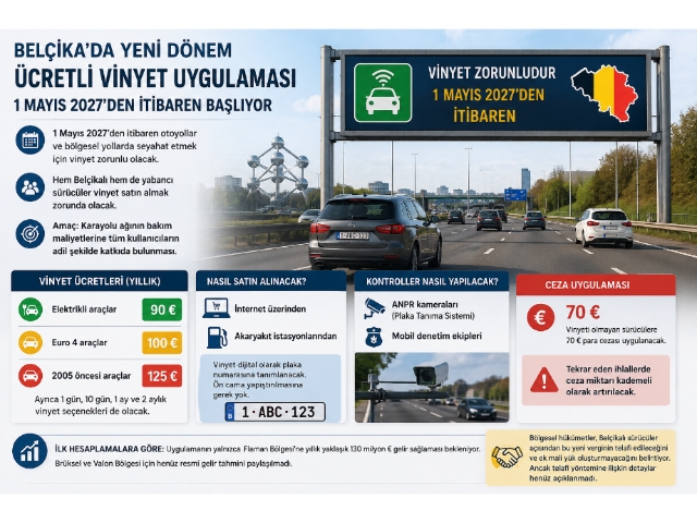 Belçika'da ücretli vinyet dönemi 1 Mayıs 2027'de başlıyor