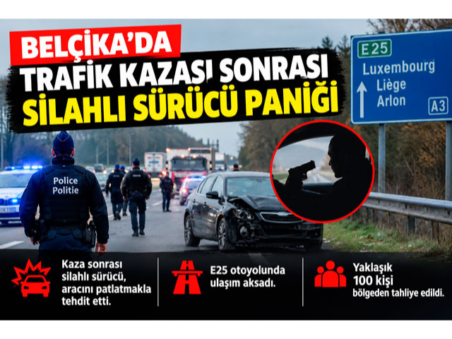 Belçika'da kazaya karışan silahlı sürücünün aracını patlatma tehdidi otoyolda ulaşımı aksattı