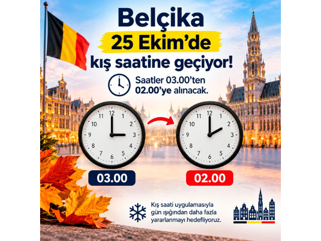 Belçika’da saatler bir saat geri alınacak